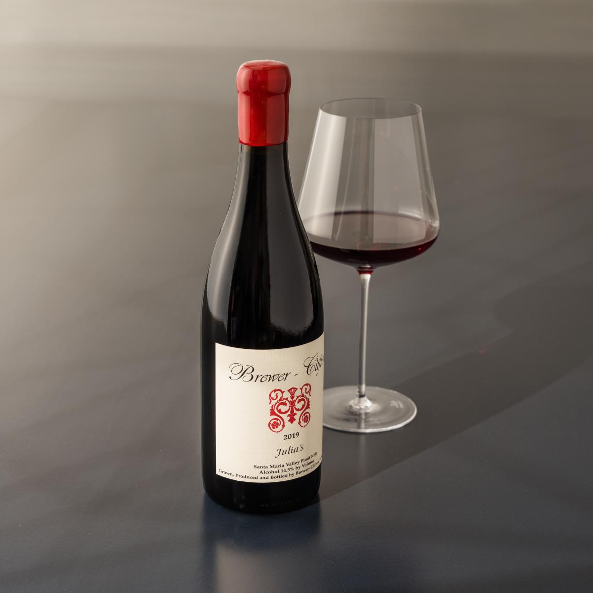 Pinot Noir red wine bottle and wine glass