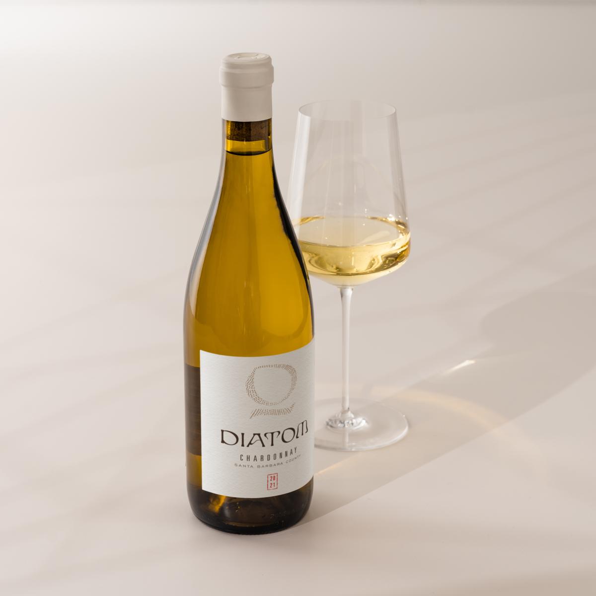 Diatom Chardonnay with wine glass 