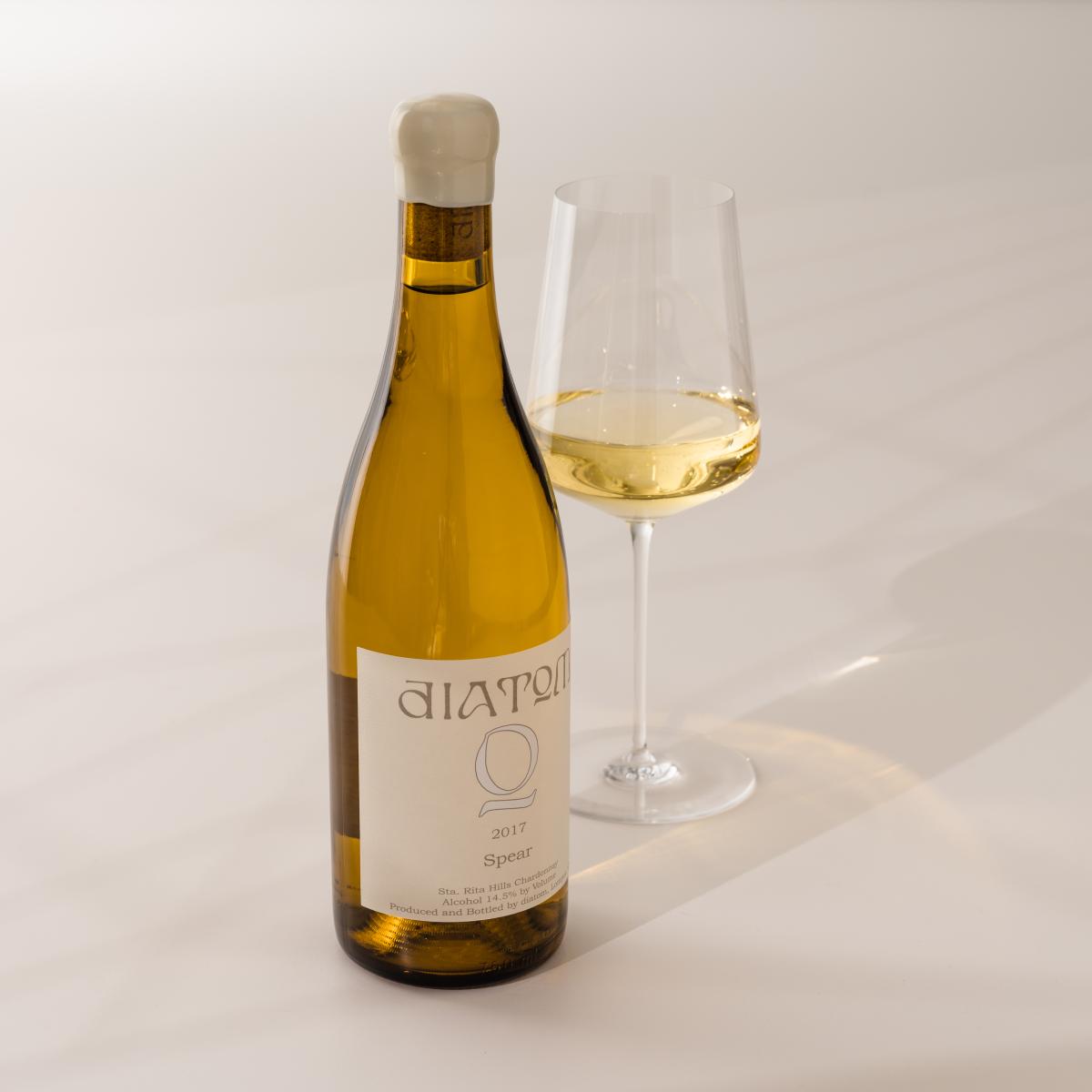 diatom Spear Chardonnay with wine glass 