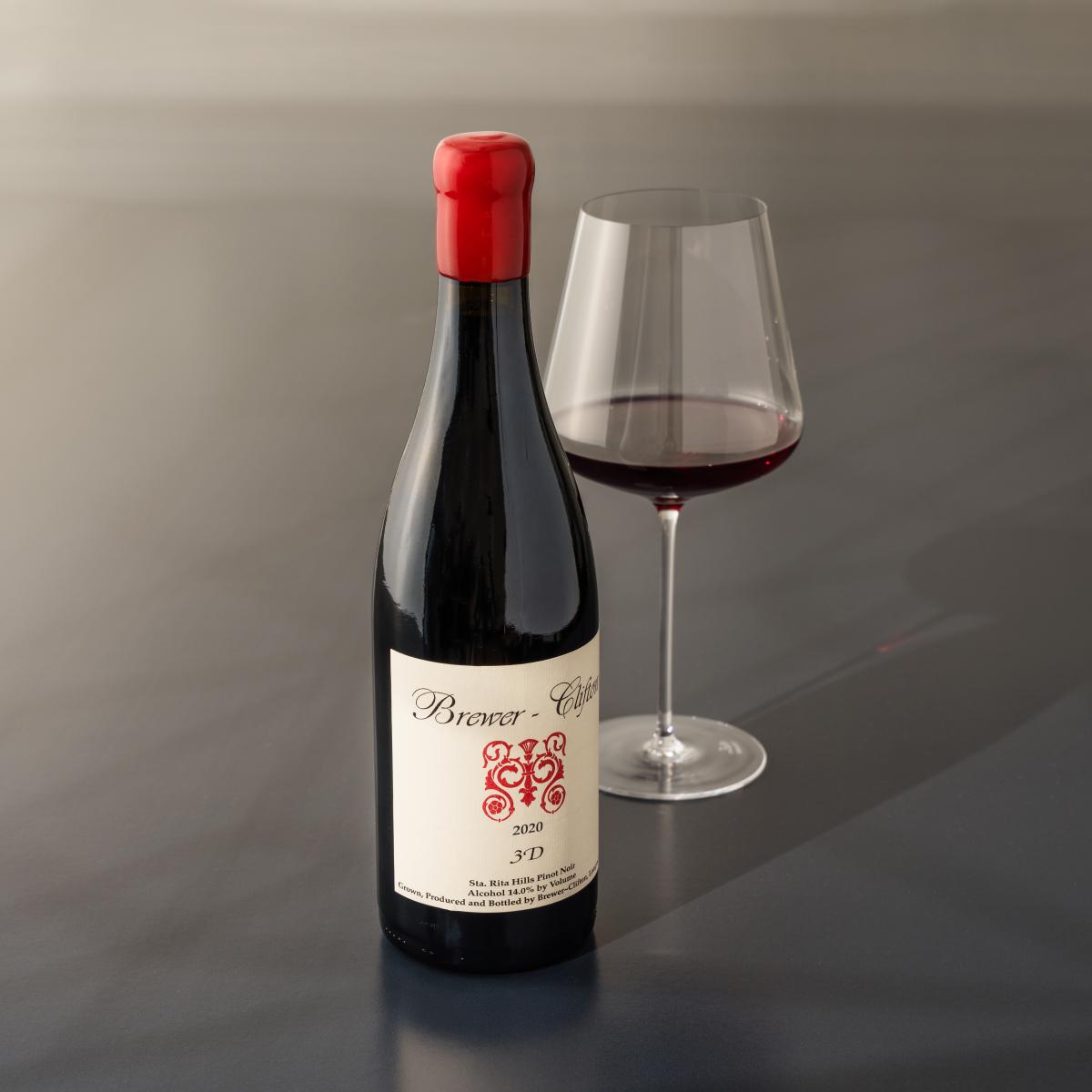 3D Pinot Noir side bottle shot with wine glass