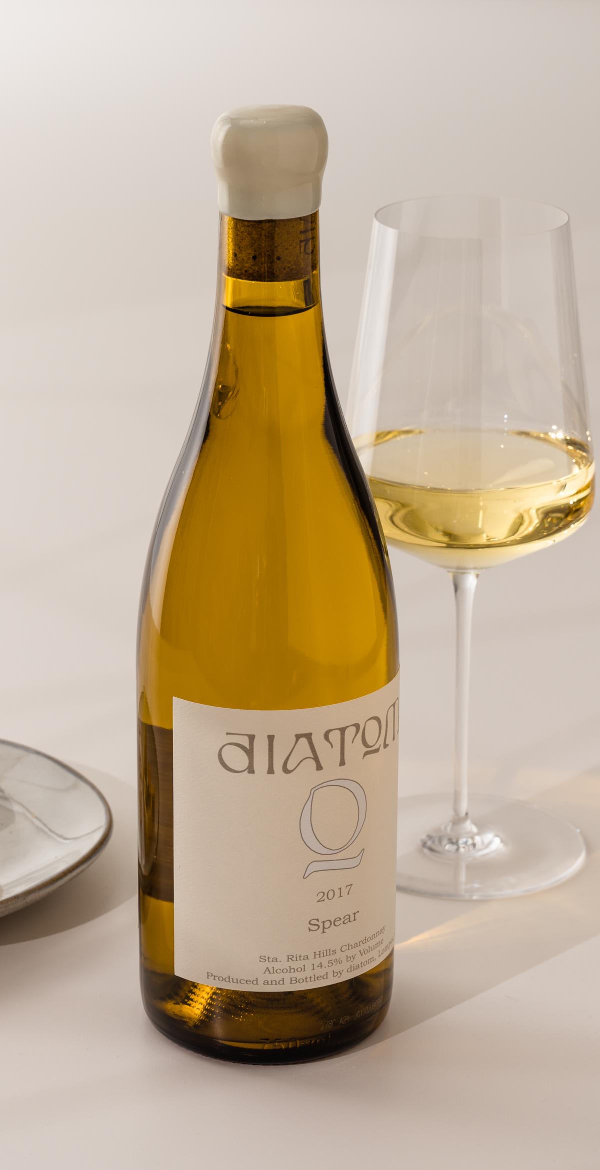 diatom Spear Chardonnay with wine glass and cheese 