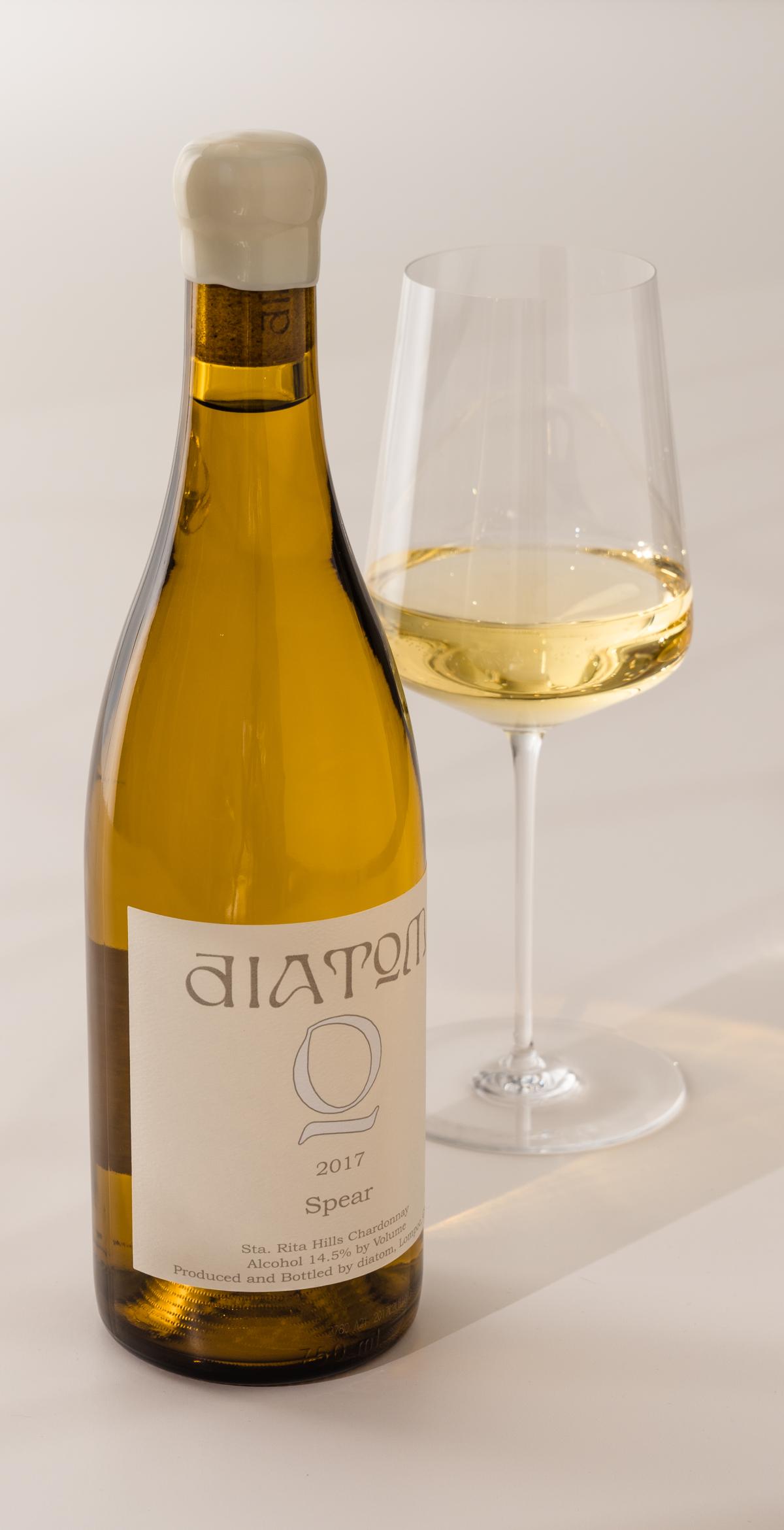 diatom Spear Chardonnay with wine glass 