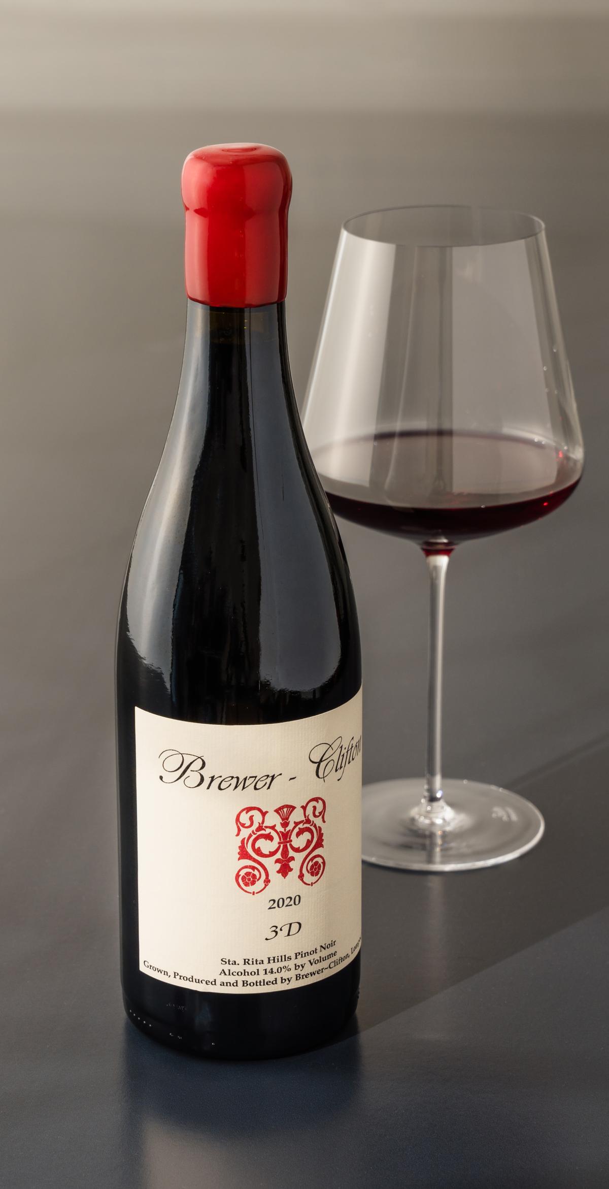 3D Pinot Noir side bottle shot with wine glass