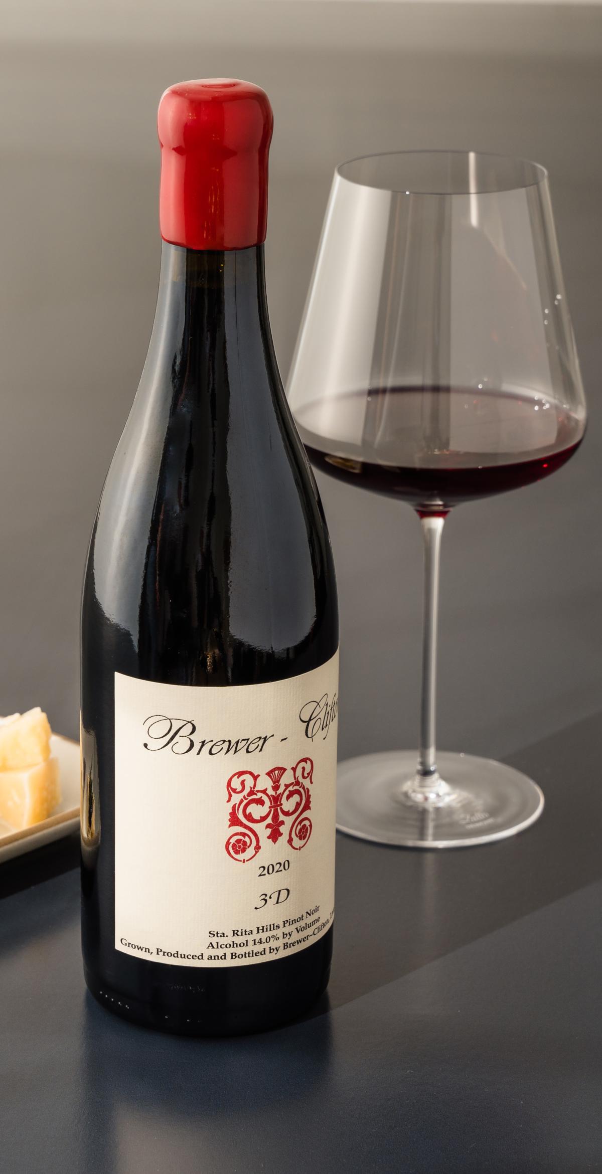 3D Pinot Noir side bottle shot with wine glass and cheese 